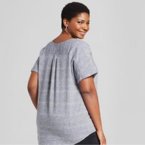 Ava & Viv Linen Tie Hem Button Front Blouse Top